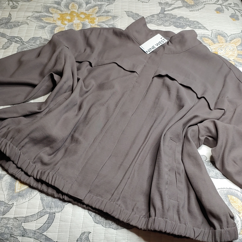Nine West Shark Cove Gray Lightweight Utility Bomber Jacket